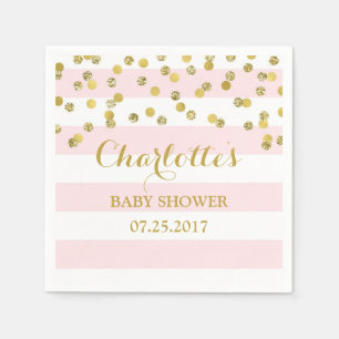 Blush Pink Stripes Gold Confetti Baby Shower Napkin