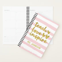 Blush Pink Stripes Gold Foil | Cute Teacher
