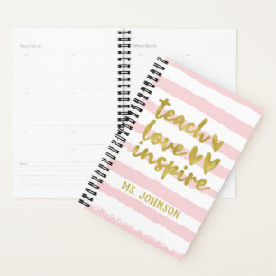 Blush Pink Stripes Gold Foil   Cute Teacher Planner