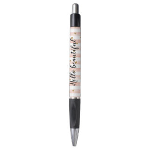 Blush Pink Stripes Gold Hearts Pen