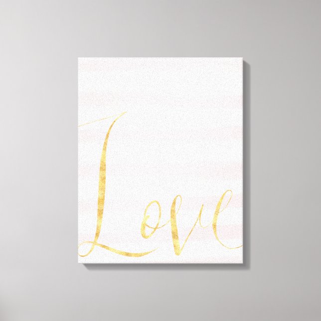 Blush Pink Stripes Gold Love Canvas Print (Front)