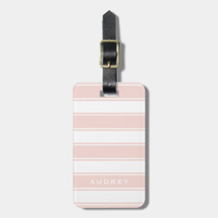 Blush Pink Stripes & Monogram   Modern Minimal Luggage Tag
