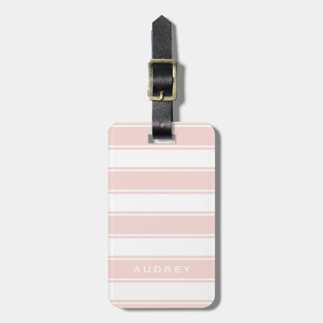 Blush Pink Stripes & Monogram | Modern Minimal Luggage Tag (Front Vertical)