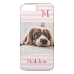 Blush Pink Stripes Monogram Photo Personalized Case-Mate iPhone Case