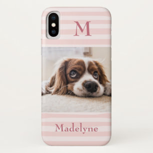 Blush Pink Stripes Monogram Photo Personalized Case-Mate iPhone Case