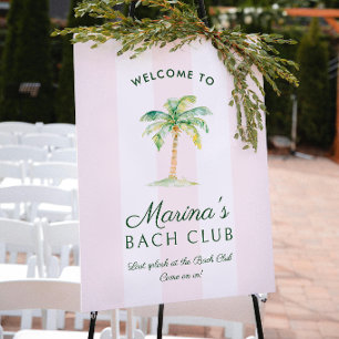 Blush Pink Stripes Palm Beach Bach Club Welcome Poster