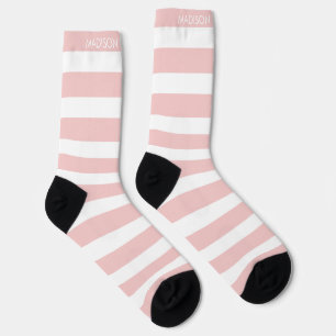 Blush Pink Stripes Pattern Custom Name Socks