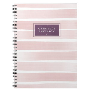 Blush Pink Stripes Purple Name Personalized Notebook