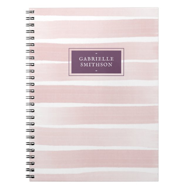 Blush Pink Stripes Purple Name Personalized Notebook (Front)