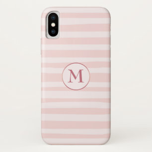 Blush Pink Stripes Rose Monogram Personalized Case-Mate iPhone Case