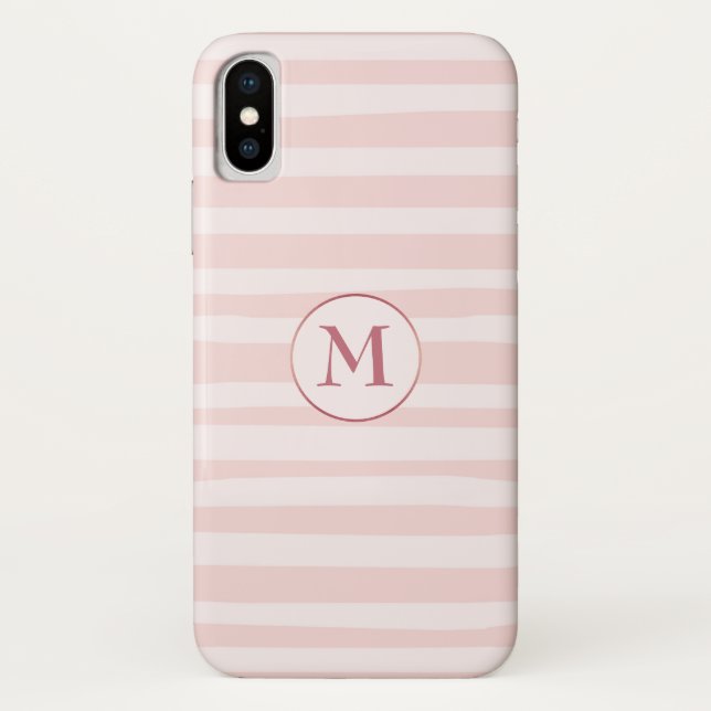 Blush Pink Stripes Rose Monogram Personalized Case-Mate iPhone Case (Back)