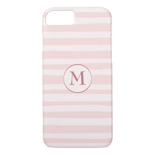 Blush Pink Stripes Rose Monogram Personalized Case-Mate iPhone Case (Back)