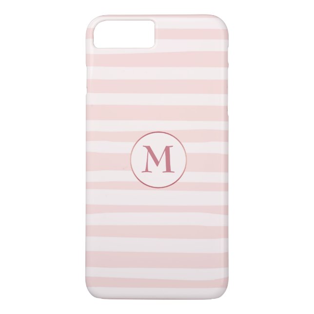 Blush Pink Stripes Rose Monogram Personalized Case-Mate iPhone Case (Back)