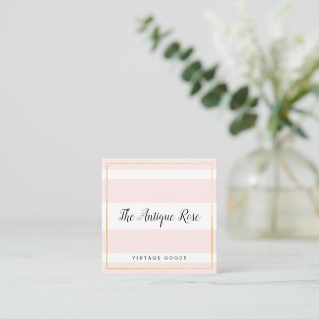 Blush Pink Stripes Vintage Store Business Card (Standing Front)