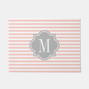 Blush Pink Stripes with Grey Monogram Doormat