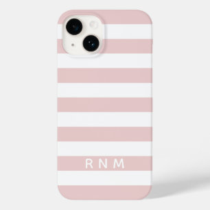 Blush Pink Stripes with Name or Monogram Set 14 Case-Mate iPhone 14 Case