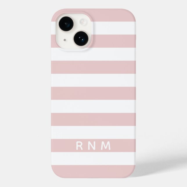 Blush Pink Stripes with Name or Monogram Set 14 Case-Mate iPhone Case (Back)
