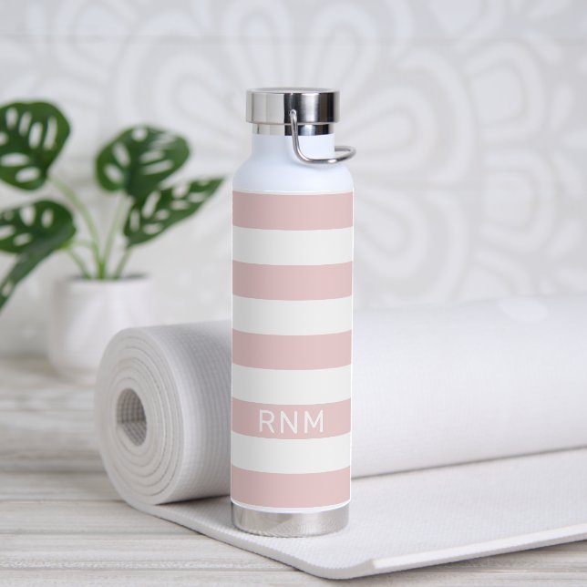 Blush Pink Stripes with Name or Monogram Set  Water Bottle (Yoga)