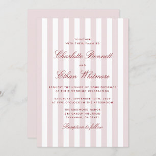 Blush Pink Stripes with Red Script Modern Wedding  Invitation