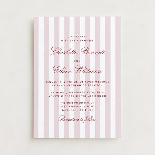 Blush Pink Stripes with Red Script Modern Wedding  Invitation