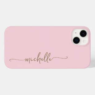 Blush Pink Stylish Girly Minimal Gold Name Script Case-Mate iPhone 14 Plus Case