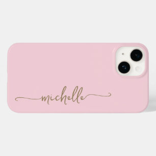 Blush Pink Stylish Girly Minimal Gold Name Script Case-Mate iPhone 14 Case