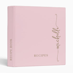 Blush Pink Stylish Monogram Cookbook Recipe  Binder