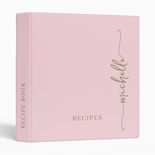 Blush Pink Stylish Monogram Cookbook Recipe  Binder (Front/Spine)