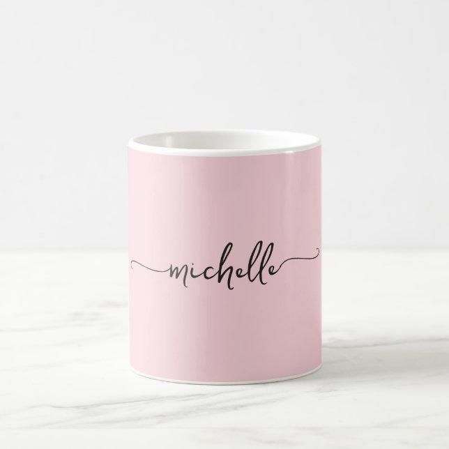Blush Pink Stylish Monogram Signature Script Coffee Mug (Center)