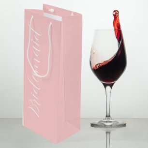 Blush Pink Stylized Script Wedding Bridesmaid Wine Gift Bag