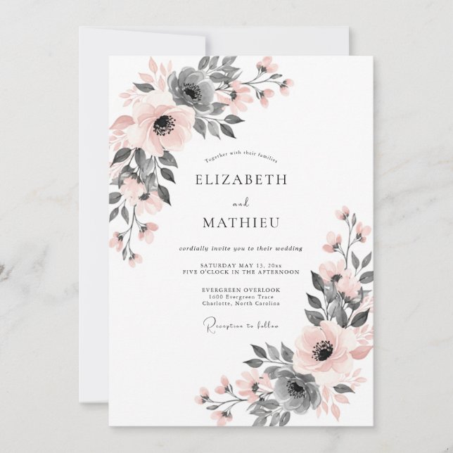 Blush Pink Subtle Botanical Wedding Invitation (Front)