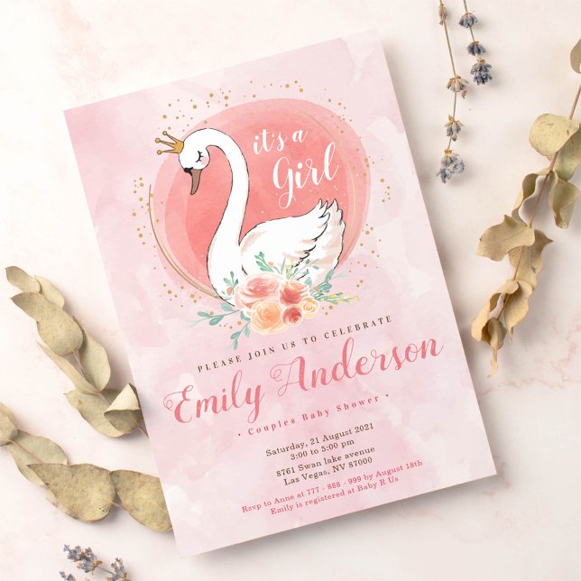 Blush Pink Swan Princess Baby Shower Invitation (Creator Uploaded)