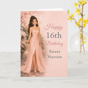 Blush Pink Sweet 16 Birthday Garden Party Card