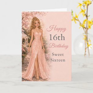 Blush Pink Sweet 16 Birthday Garden Party Card