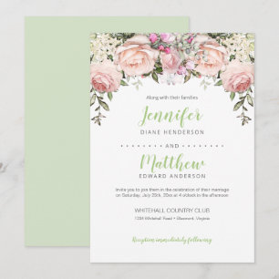 Blush Pink Sweetheart Roses Floral Header Wedding Invitation