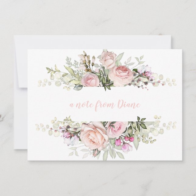 Blush Pink Sweetheart Roses Greenery Note Cards (Front)