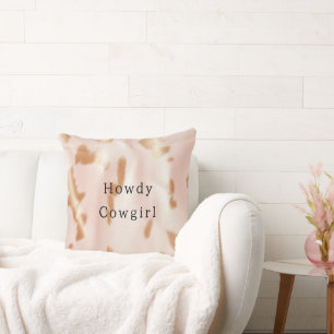 Blush Pink Tan Southwest Faux Cowgirl Cowhide Throw Pillow