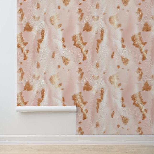 Blush Pink Tan Southwest Faux Cowgirl Cowhide Wallpaper (Application)