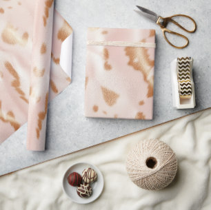 Blush Pink Tan Southwest Faux Cowgirl Cowhide Wrapping Paper