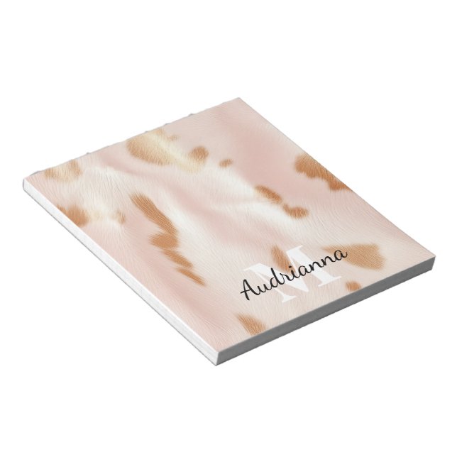 Blush Pink Tan Southwest Faux Cowhide Cowgirl Notepad (Angled)