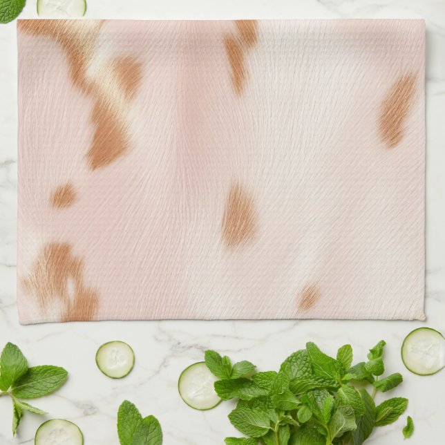 Blush Pink Tan Southwest Faux Cowhide Kitchen Towel (Folded)