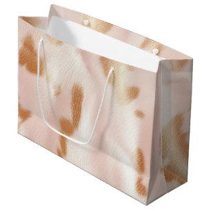 Blush Pink Tan Southwest Faux Cowhide Large Gift Bag