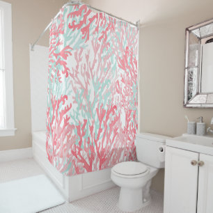 Blush pink teal coral hand painted reef floral