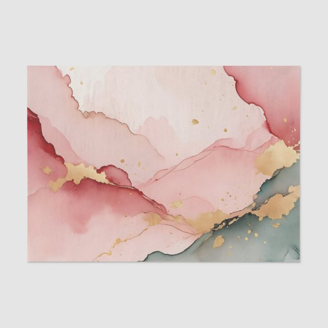 Blush Pink Teal Gold Abstract Tissue Paper (Front)