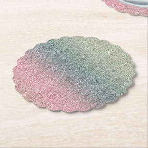 Blush Pink Teal Mint Sparkle Glitter         Paper Coaster