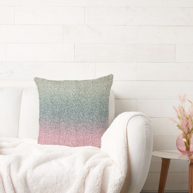 Blush Pink Teal Mint Sparkle Glitter         Throw Pillow (Couch)