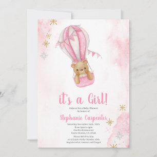 Blush pink teddy bear Baby Shower Girl Invitation