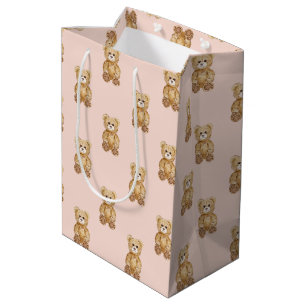 Blush Pink Teddy Bear Girl Baby Shower Medium Gift Bag