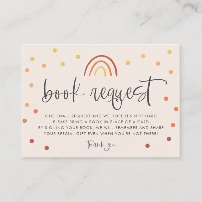 Blush Pink Terracotta Rainbow Bring A Book Request Enclosure Card (Front)