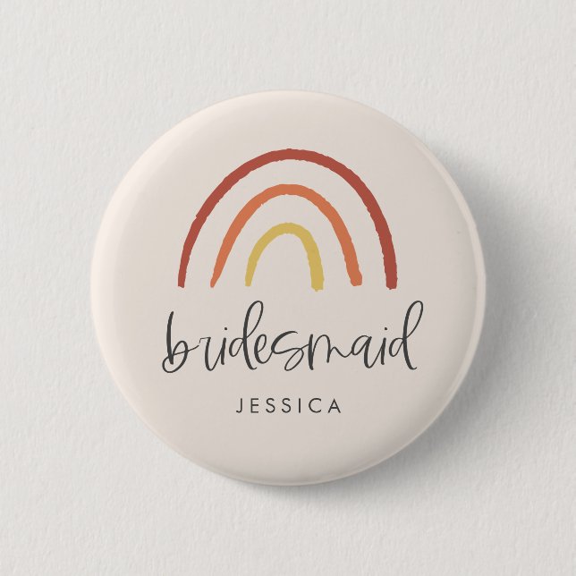 Blush Pink Terracotta Rainbow Custom Bridesmaid 2 Inch Round Button (Front)